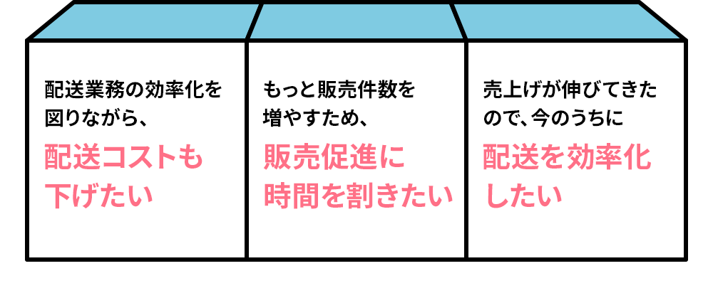 発送コストも下げたい・販売促進に時間を割きたい・発送を効率化したい